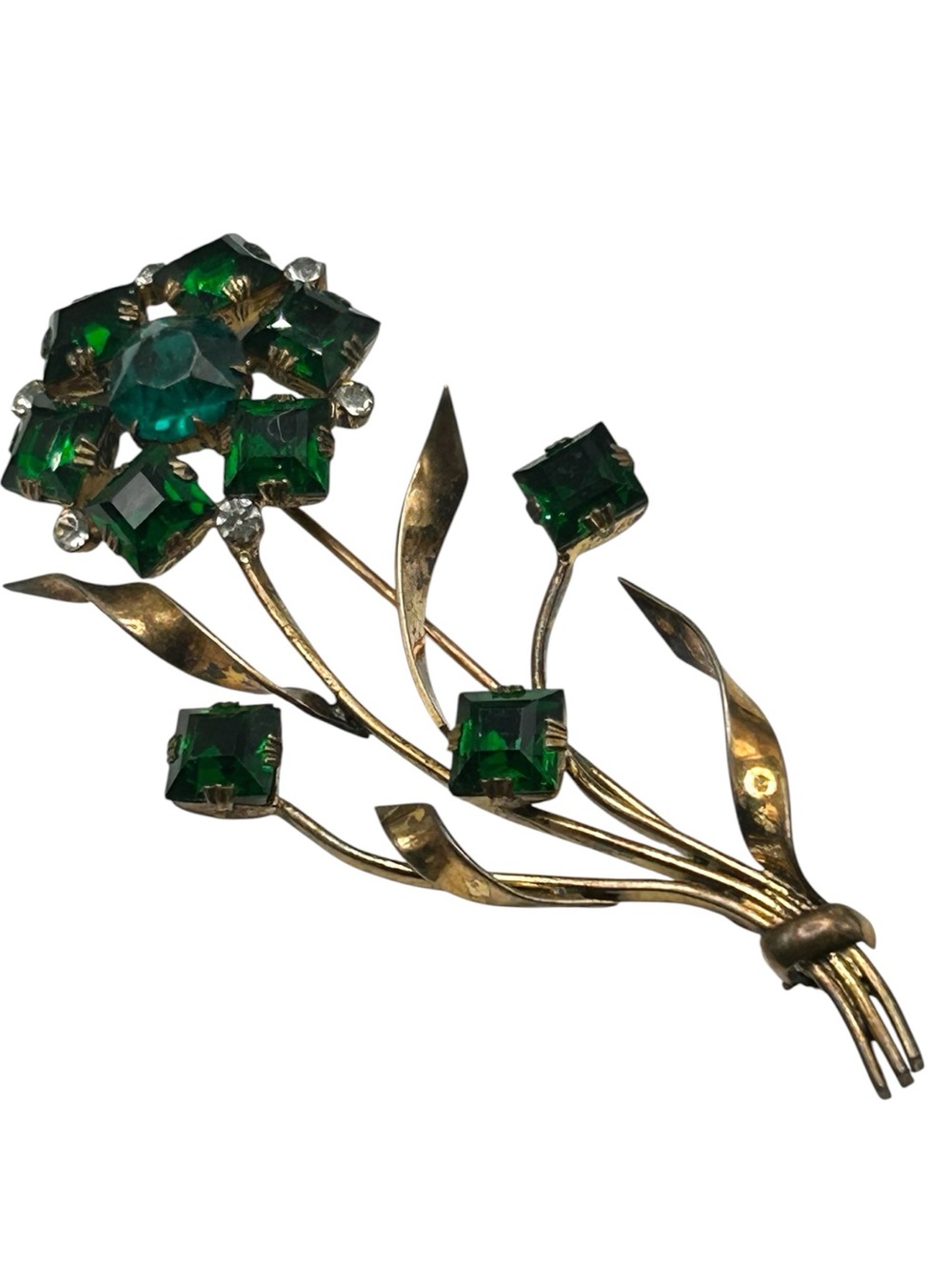 Sterling Craft by Coro Green Rhinestone Flower Brooch